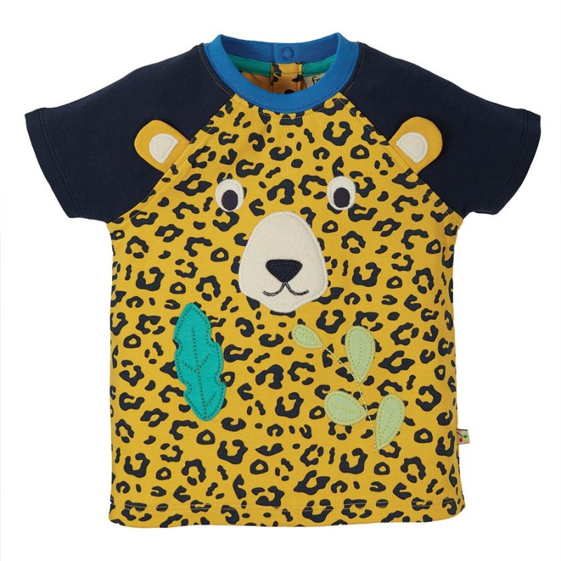 Frugi Happy Raglan Short Sleeved T Shirt Top Leopard Spot Size 6